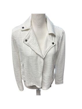 Nine West NWT Women's White Moto Jacket Asymmetrical Zip Pockets Size XS